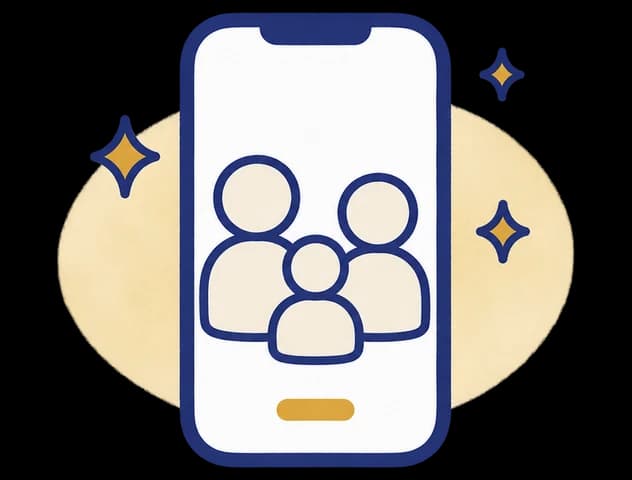 スマートフォンに家族の形が映る、無料セルフ診断のイラスト